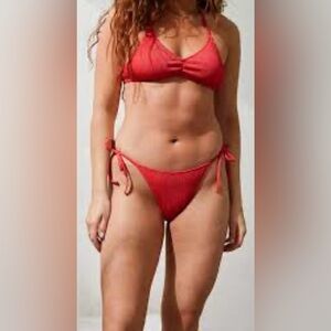 aerie Red Ribbed Tie-Side Bikini Set